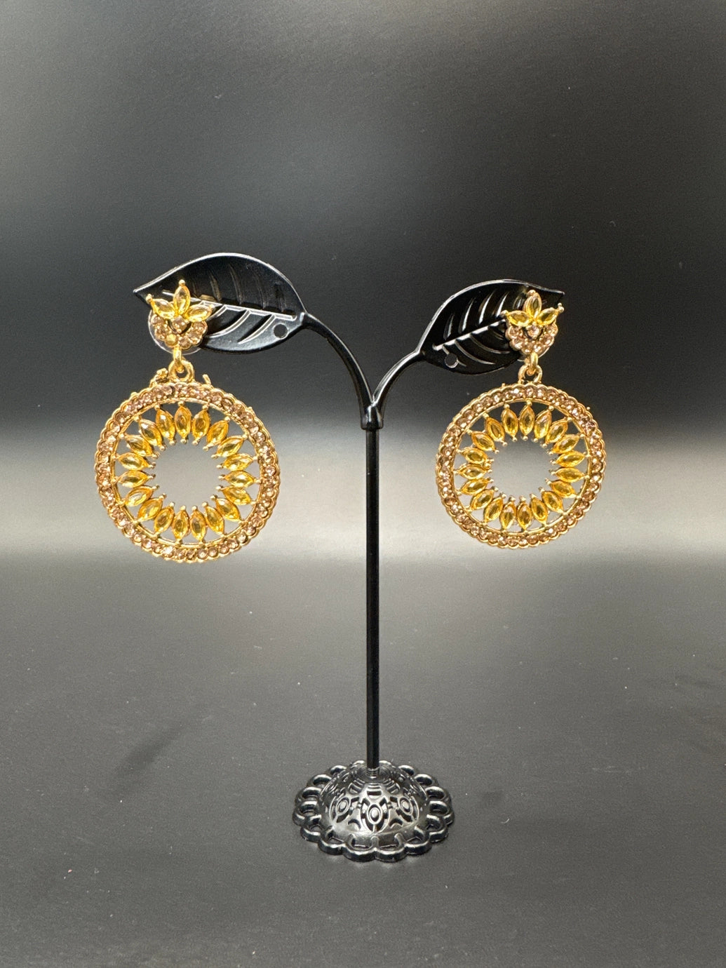 Gold-Tone Kundan Jhumka Earrings with Circular Dangle Design Jewelry JCS Fashions Gold 1.75 inch