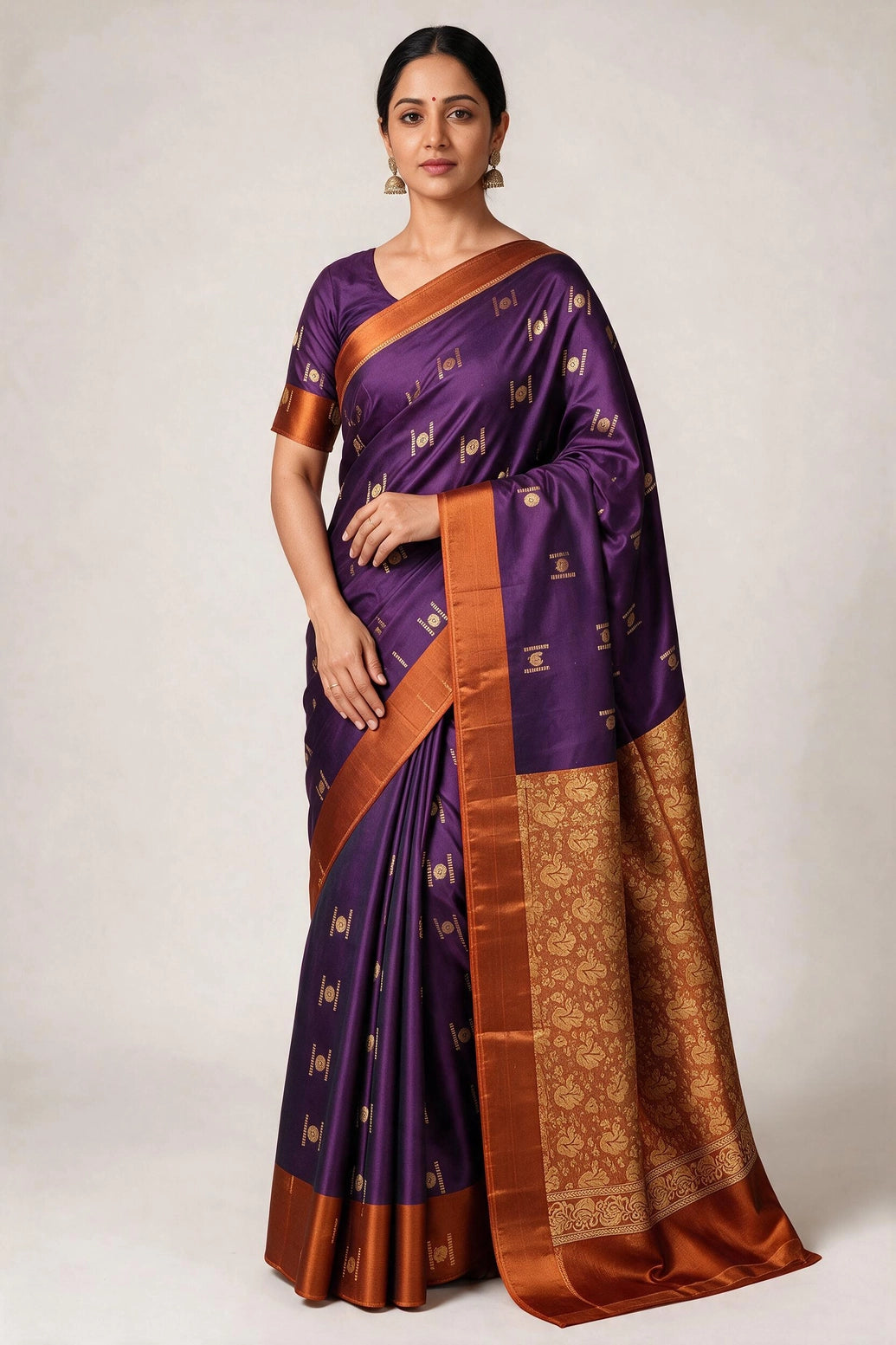 Mauve & Maroon Soft Silk Saree with Contrast Border and All-Over Buti Work - Mauve & Maroon