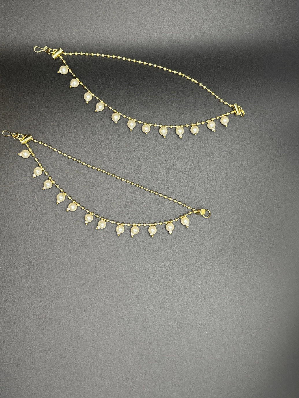 Gold-Plated Pearl Ear Chain Pair – Traditional Maatal Style-6 inch Jewelry JCS Fashions Gold 6 inch