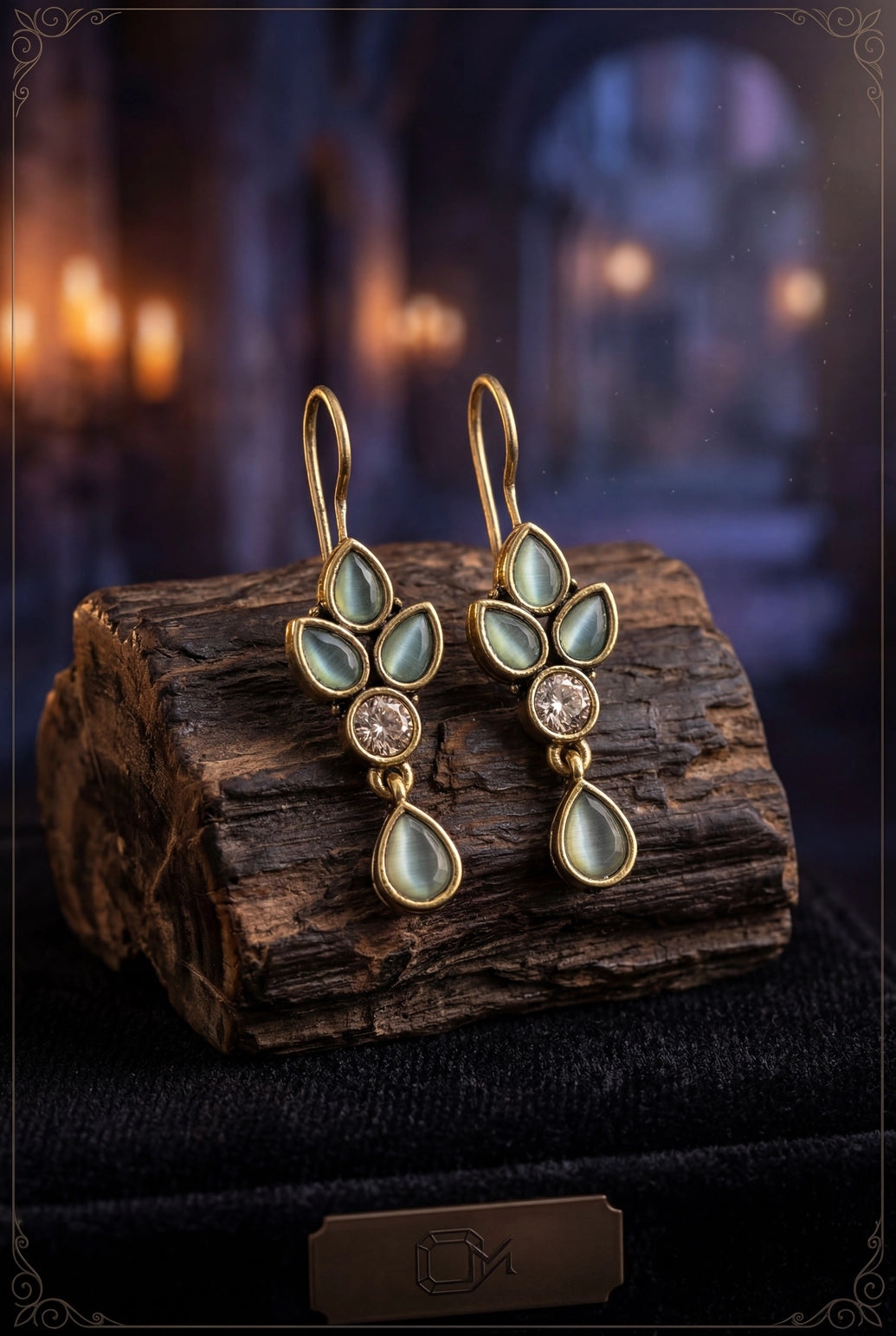 Aqua Blue Stone Drop Dangle Earrings in Gold-Tone Hook Setting for Women - Aqua Blue