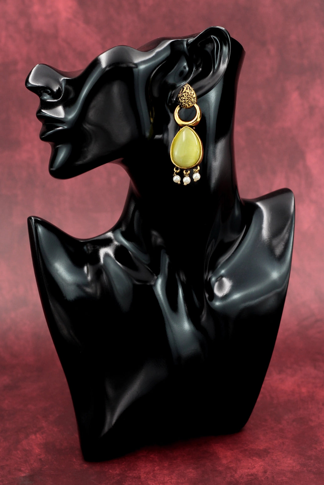 Gold-Tone Teardrop Earrings with Pearl Drops - Ethnic Fashion Earrings Jewelry JCS Fashions Yellow 2.5 inch