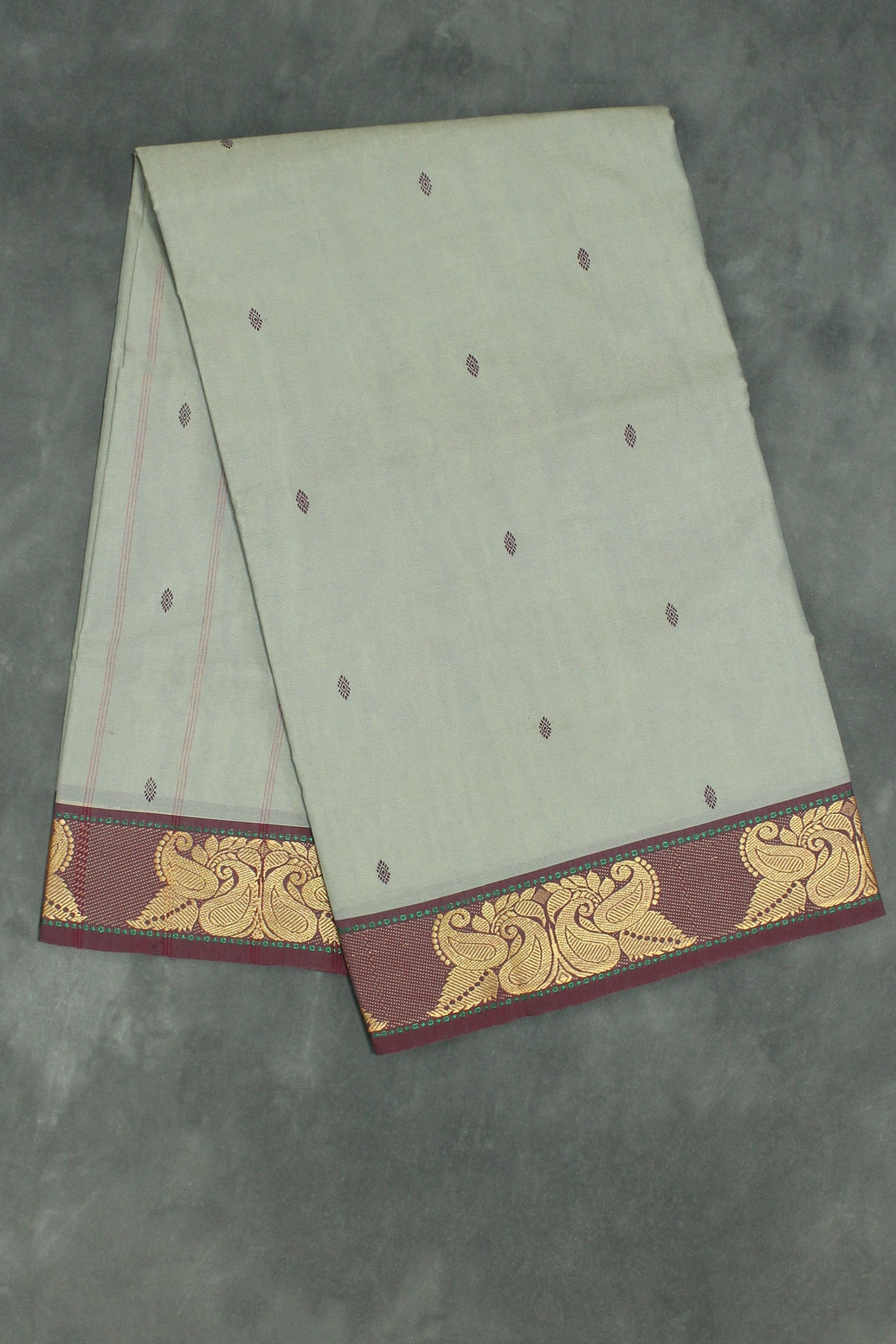 Beige Poly Cotton Butta Saree with Maroon Threaded Gold-Tone Motif Border - Traditional Ethnic Wear Saree JCS Fashions Beige 5.5 meters