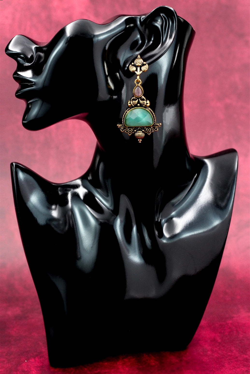 Mint Green Faceted Stone Dangler Earrings - Antique Gold-Tone 2.6 inch Jewelry JCS Fashions Mint Green 2.6 inch