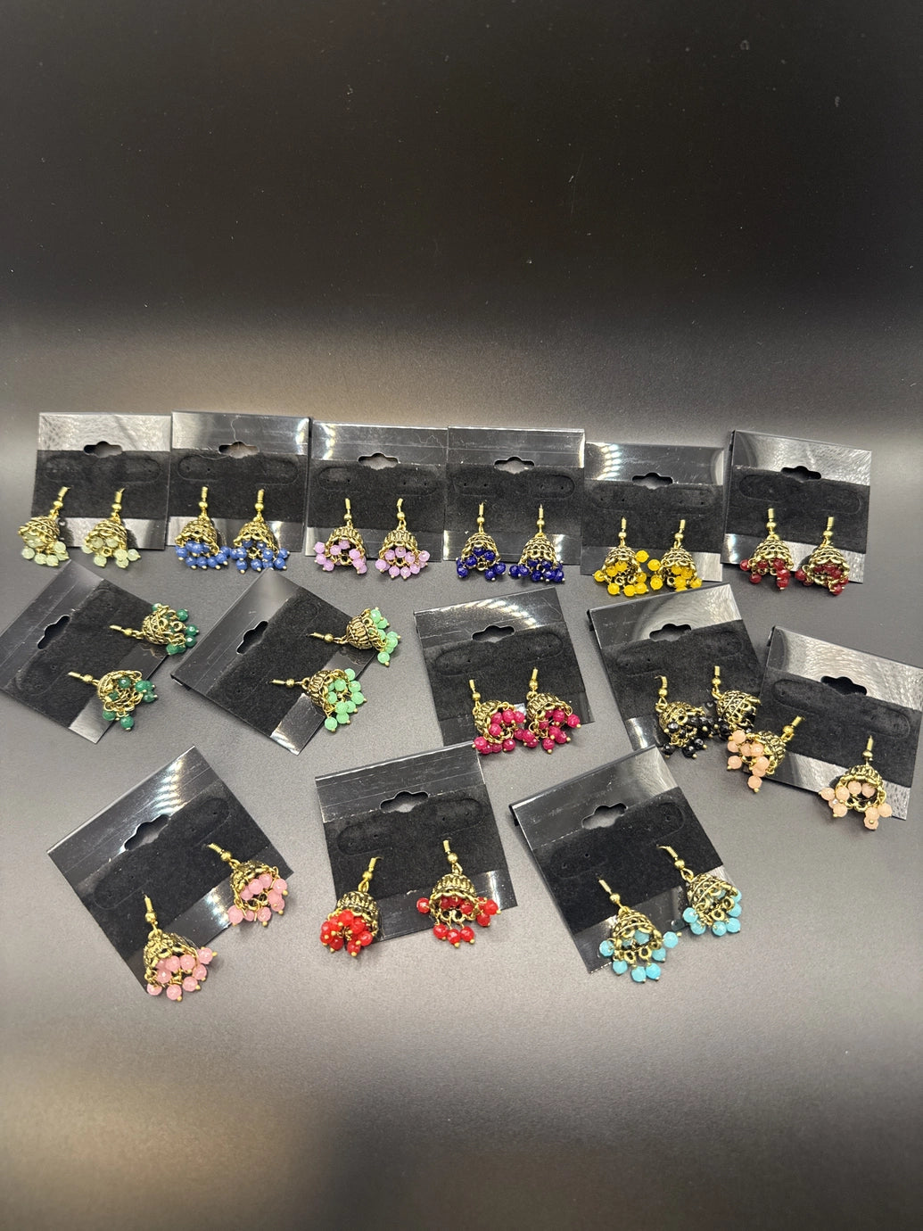 Gold-Tone Traditional Jhumka Earrings with Beaded Drops