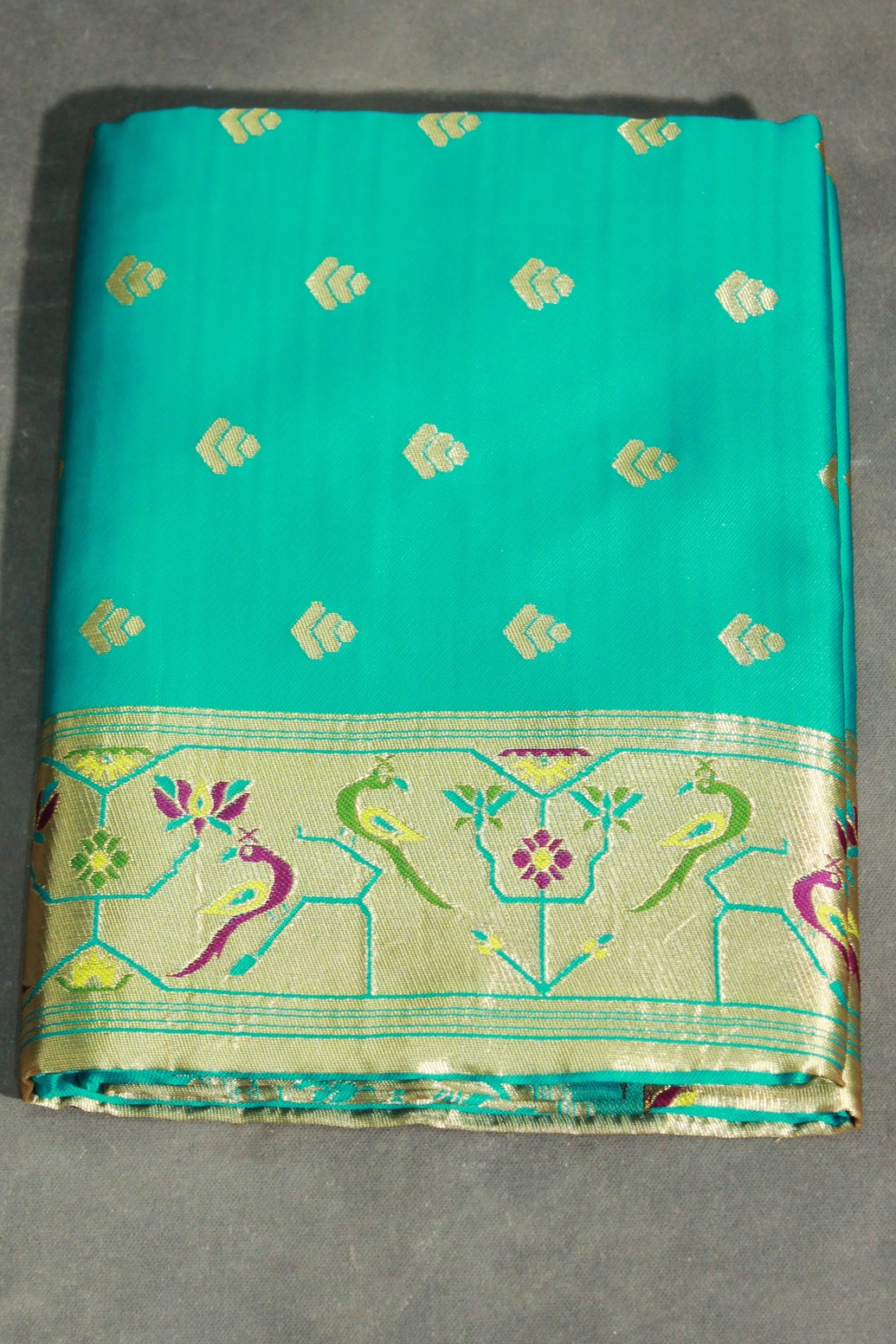 Green Paithani Pure Silk Saree with Peacock Zari Pallu and Design Border, Jacquard Full Body Butties - Green