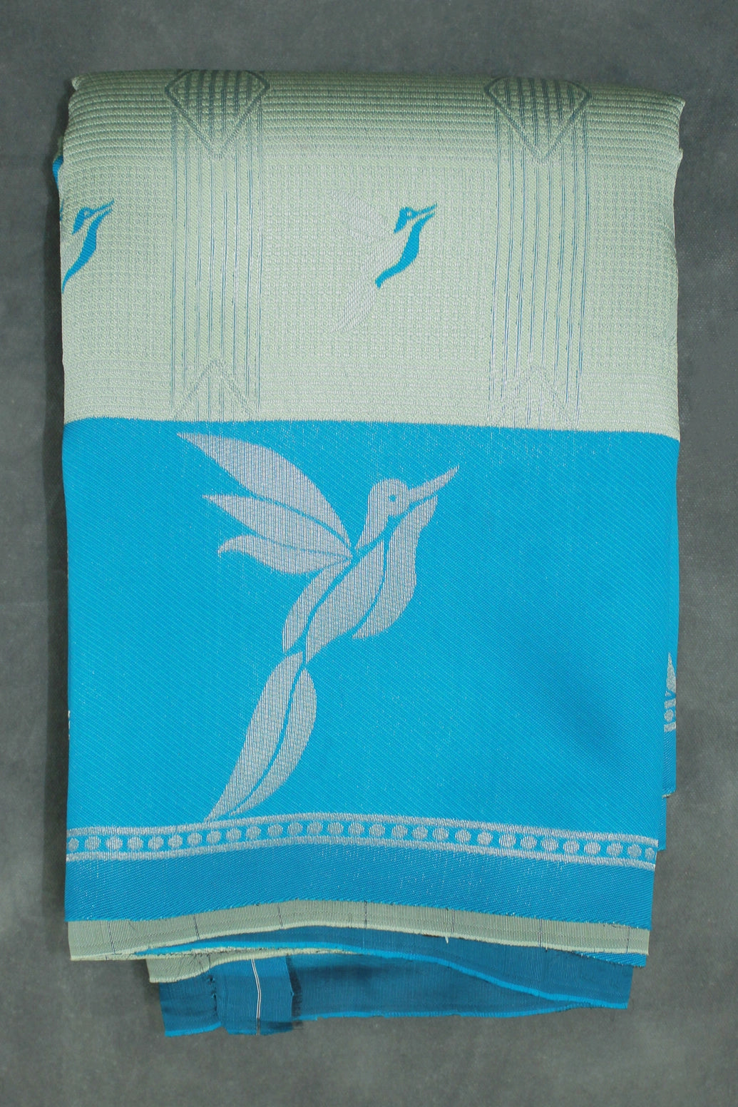 Pastel Blue Kubera Silk Saree with Kingfisher Pallu, Zari Border and Matching Blouse - Pastel Blue