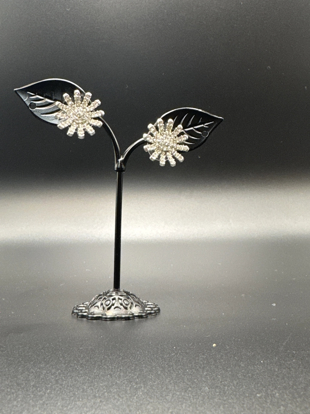 Sunburst Silver-Tone Crystal Stud Earrings — Flower Studs (0.5 inch)