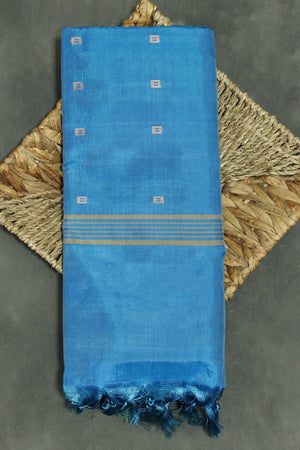 Royal Blue Vaazhai Naar (Banana Pith) Woven Saree with Small Butta Motifs