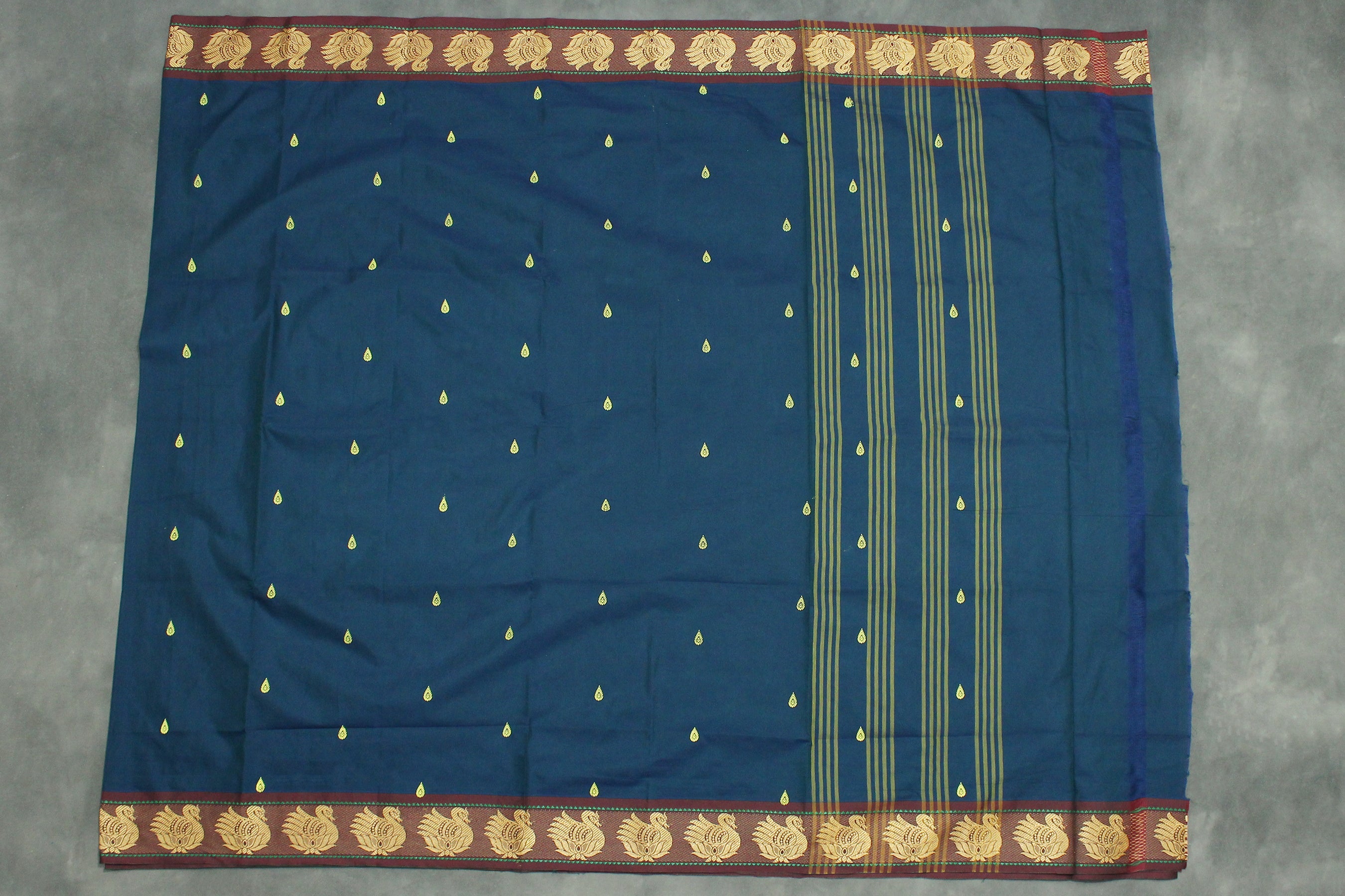 Navy Blue Poly Cotton Butta Saree with Gold-Coloured — IMG-4
