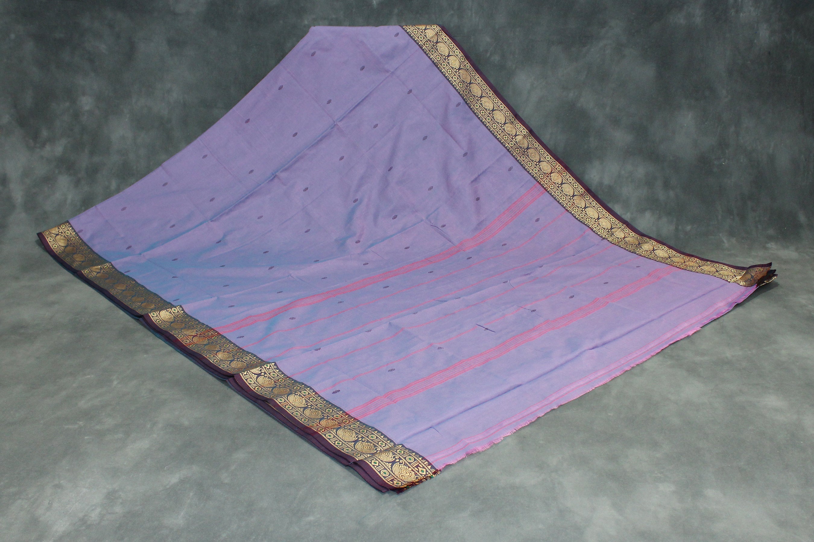 Lavender Poly Cotton Butta Saree with Gold-Thread — IMG-1