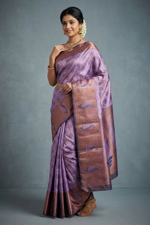 Lavender Kubera Silk Pattu Saree with Zari-Style Border and Blouse Piece