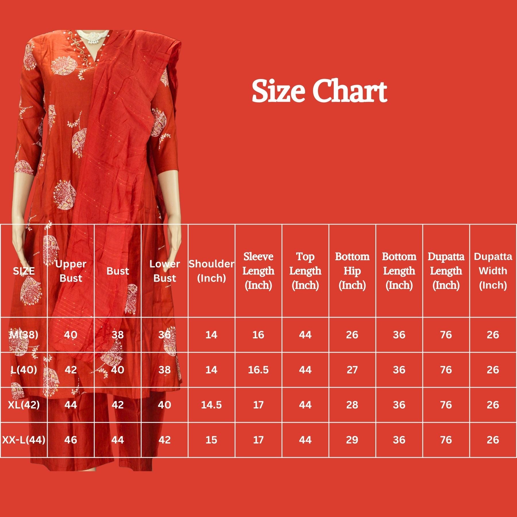 Orange Embroidered Cotton 3-Piece Kurti Set with Elasticated Pant & Chiffon Dupatta Kurti JCS Fashions