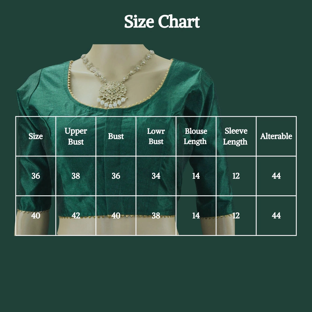 Readymade Designer Green Raw Silk Padded Blouse, Elbow Sleeves, Back Knot, Fully Stitched Blouse JCS Fashions