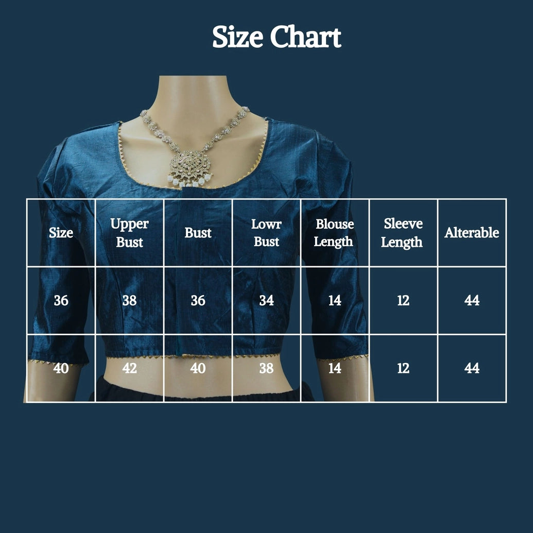 Readymade Navy Blue Raw Silk Padded Designer Blouse with Elbow Sleeves and Back Knot Blouse JCS Fashions