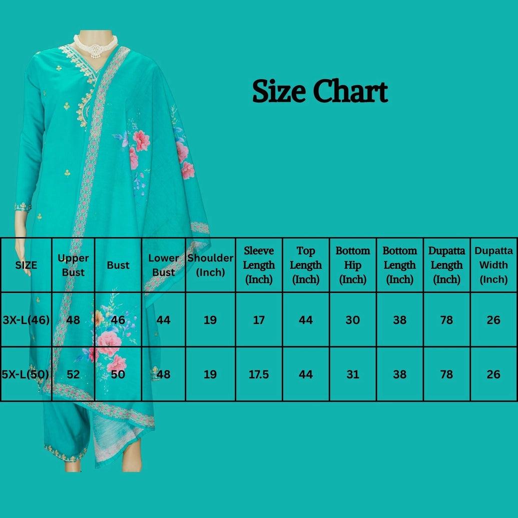 Rama Green Roman Silk 3-Piece Kurti Set with Elastic Pant & Digital Print Dupatta for Women