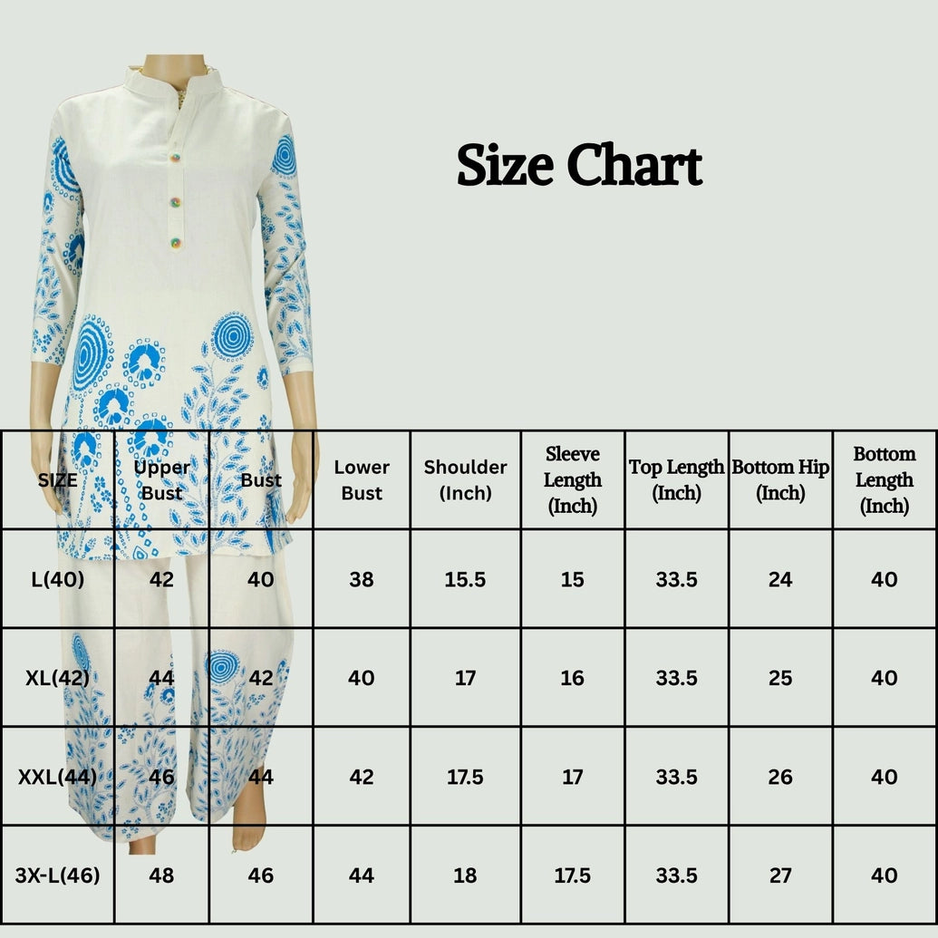Cream Khadi Rayon Floral Mandarin Collar Kurti with Elastic Waist Pant Co-ord Set (2 pcs)
