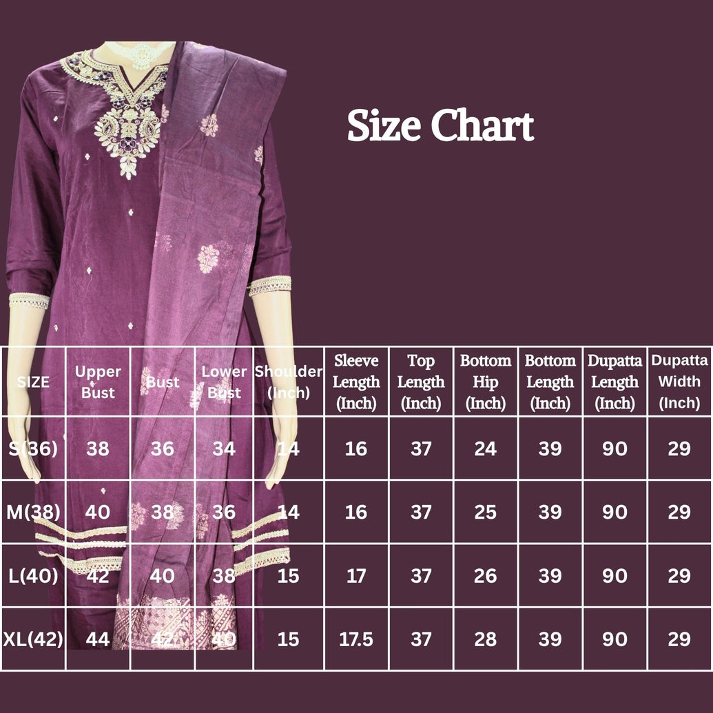 Dark Purple Roman Silk Kurti Palazzo Set with Banarasi Dupatta, Embroidered Beads & Handwork Neck Design