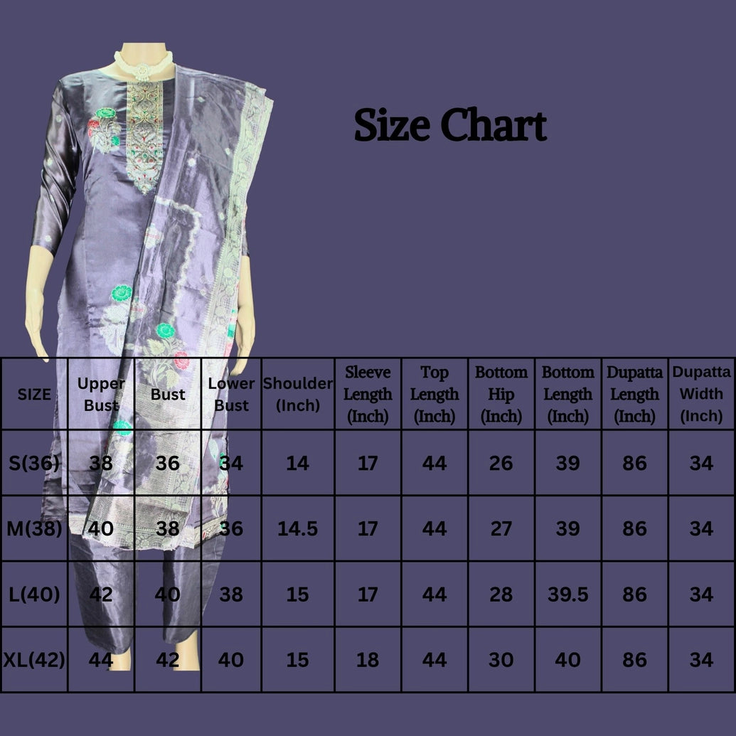 Purple Jacquard Handwork 3-Piece Kurti Set with Elastic Pant and Beaded Dupatta for Women