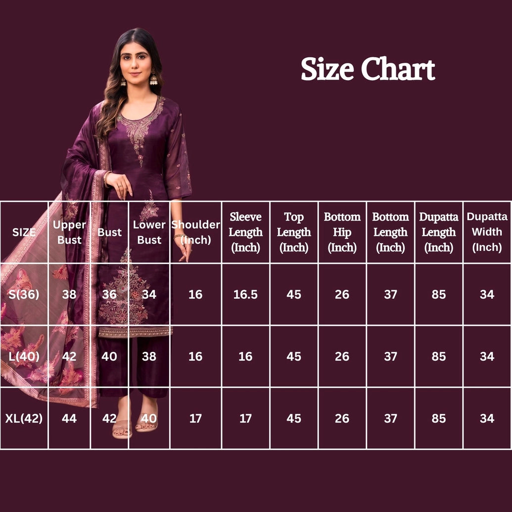 Purple Jacquard Bead Work Kurti Pant Set with Elastic & Dupatta for Women