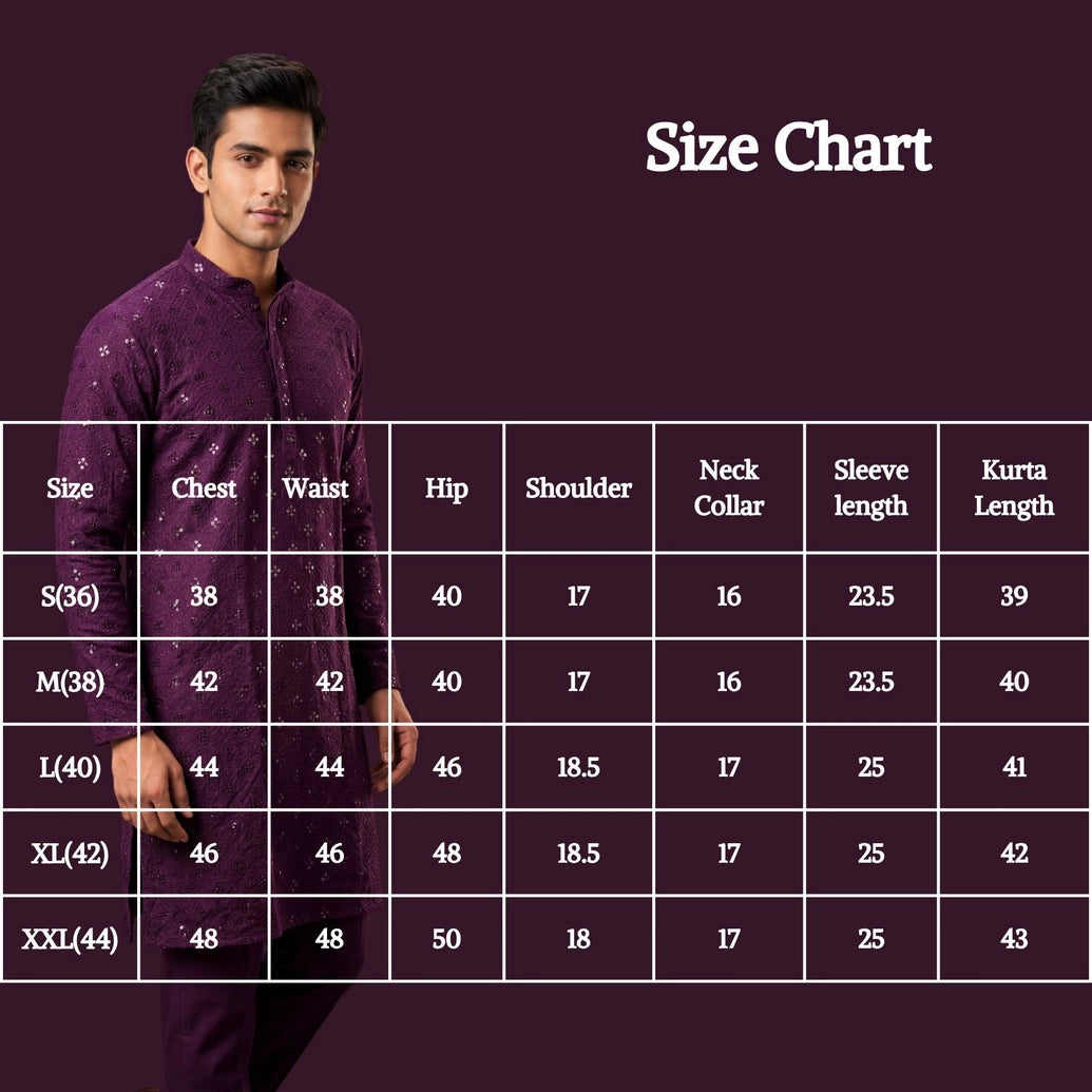 Men’s Purple Lakhnavi Kurta with Sequin Work and Band Collar for Festive Wear