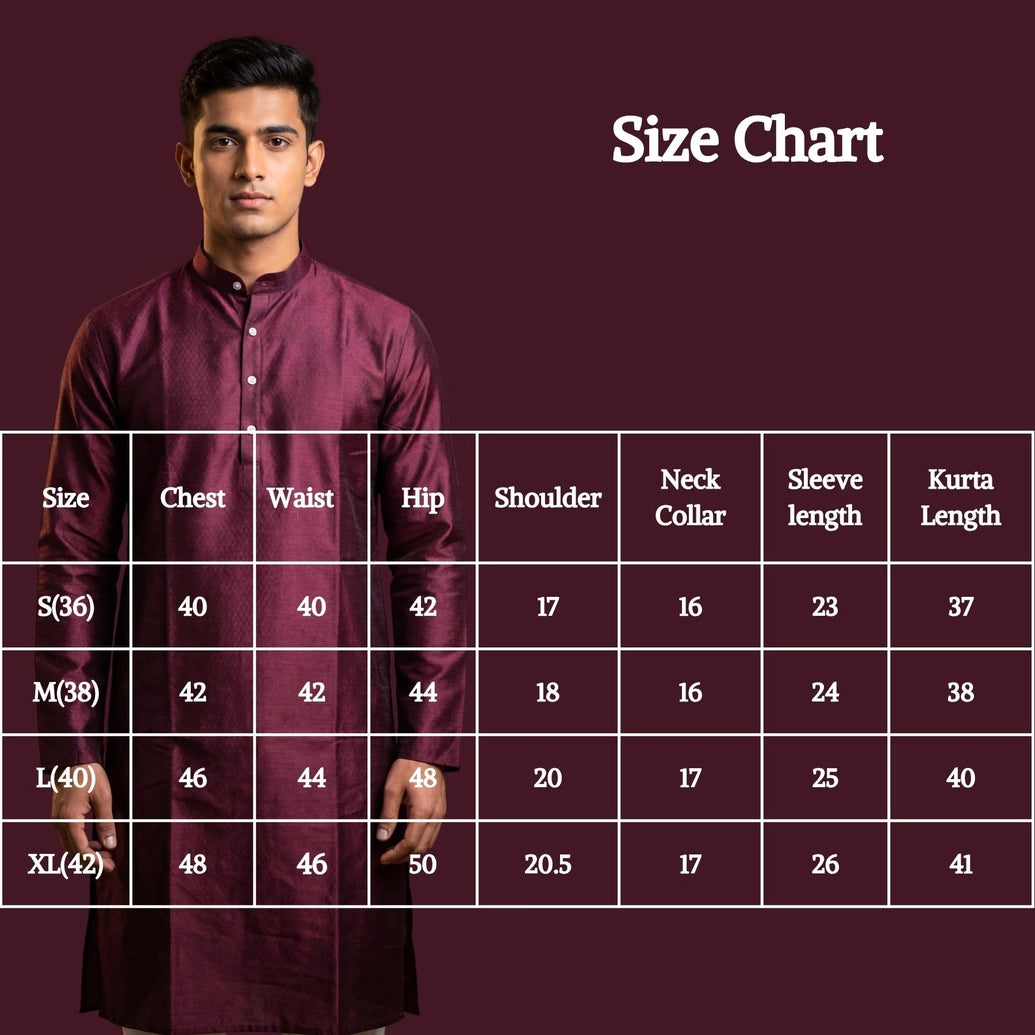 Men's Wine Burgundy Self-Textured Kurta, Royal Look (Pareek) for Festive & Daily Wear