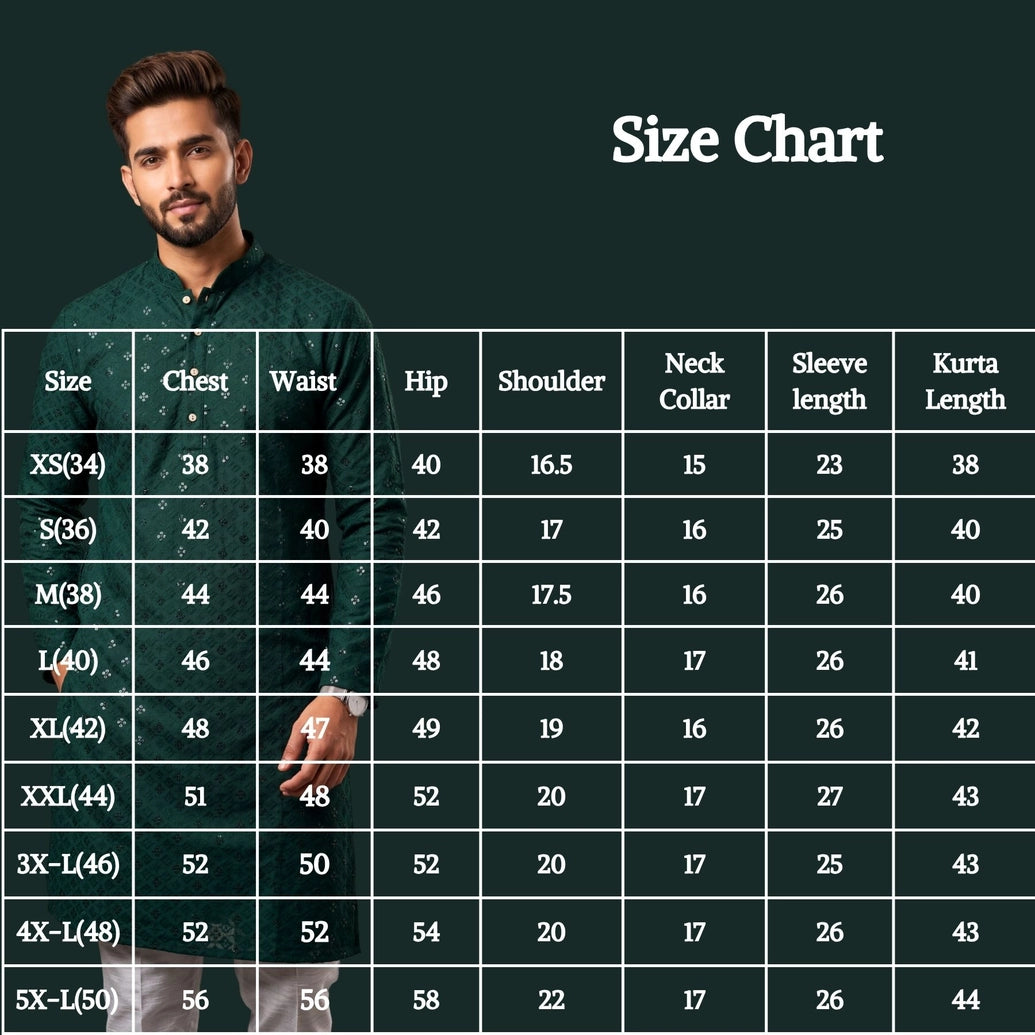Men’s Green Lakhnavi Kurta with All-Over Buti & Stand Collar, Long Kurta for Festive Wear