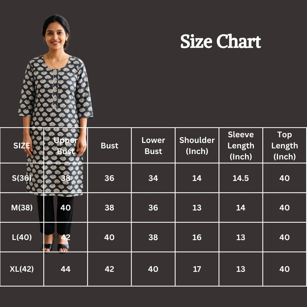 Grey Cotton Kurti With Floral Top Lace Detailing And White Paisley Print For Women