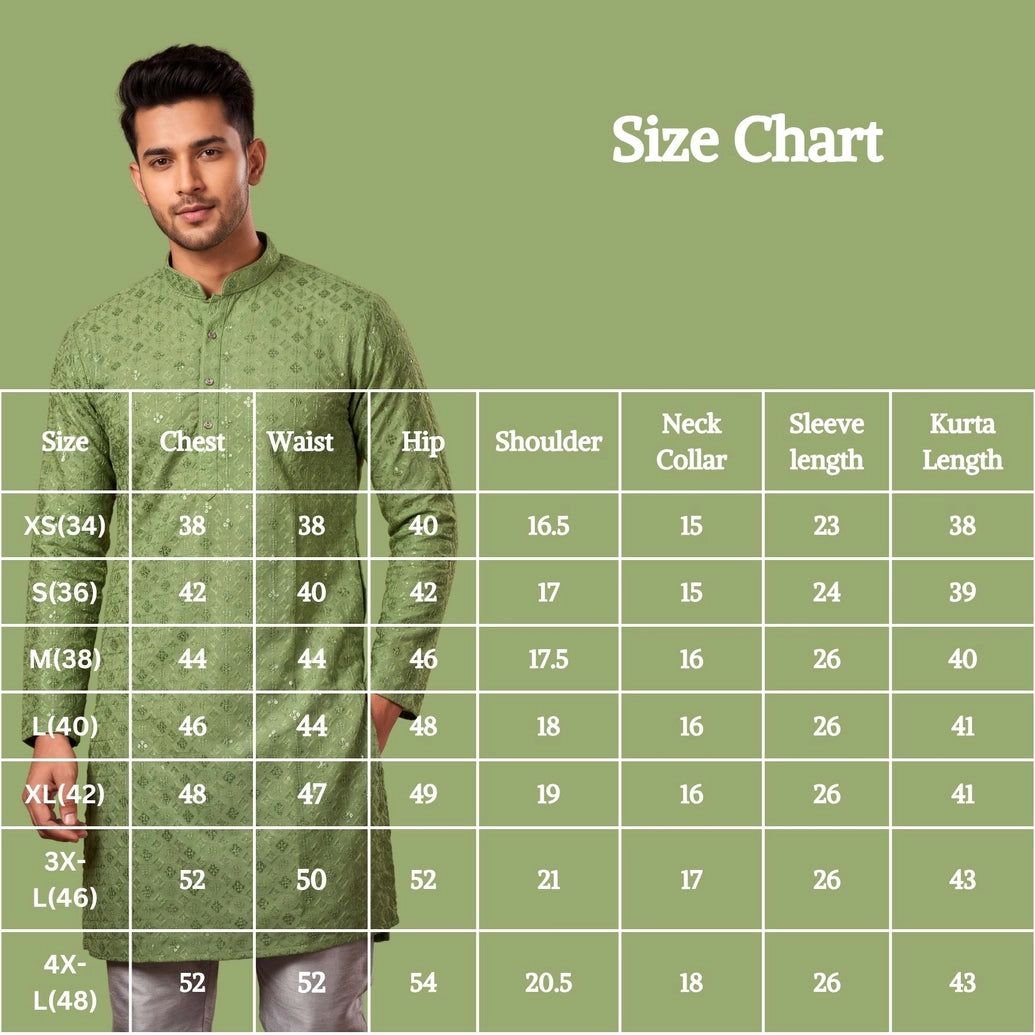 Men’s Sage Green Lakhnavi Kurta with All-Over Motifs and Sequins Look