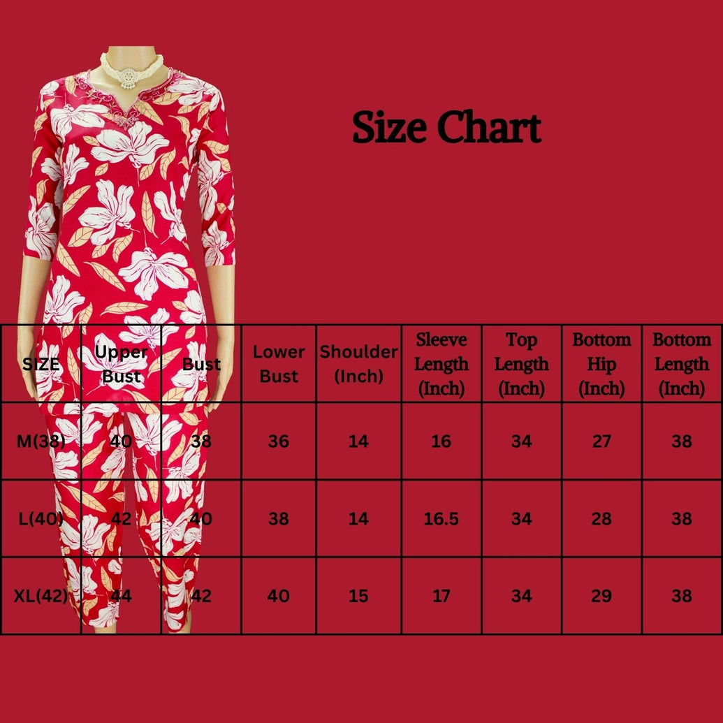 Vivid Maroon Rayon Two-Piece Kurti Set with Beaded Neck Design