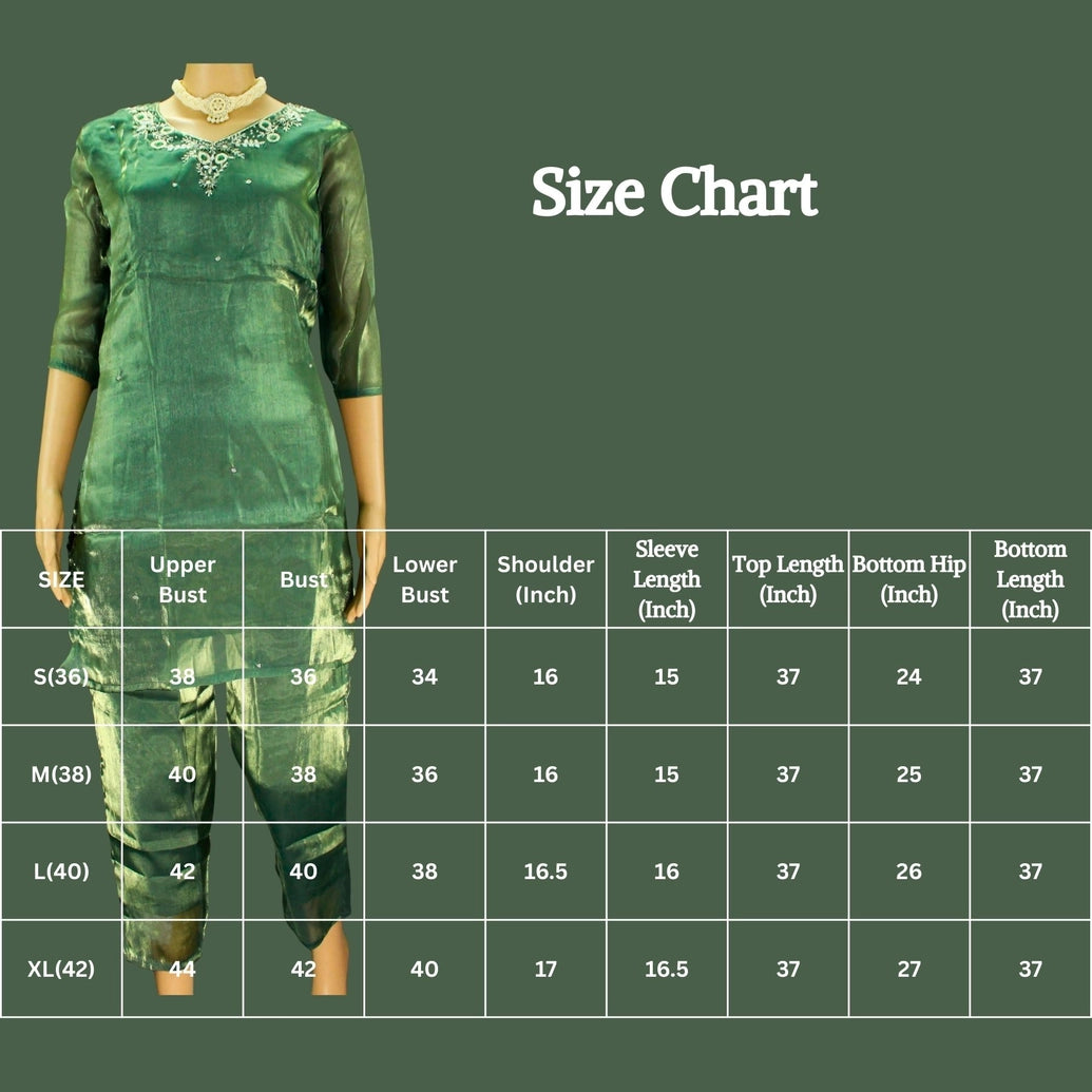 Green Rayon Silk Embroidered 2-Piece Kurti Set with V-Neck and Elastic Pant - Traditional Festive Wear