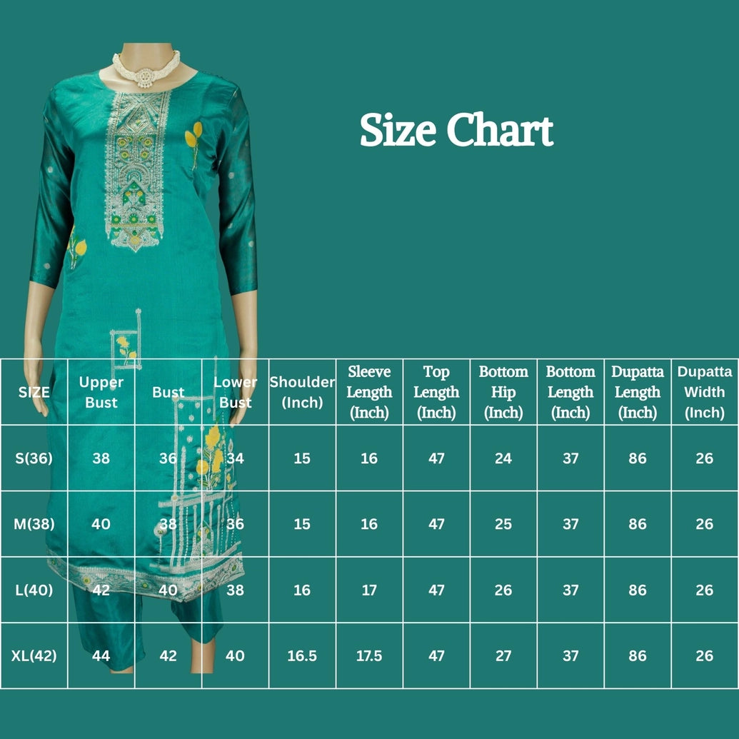 Teal Blue Jacquard Kurti Set with Bead Handwork — 3-Piece Pakistani Style Top, Elastic Pants and Jacquard Dupatta
