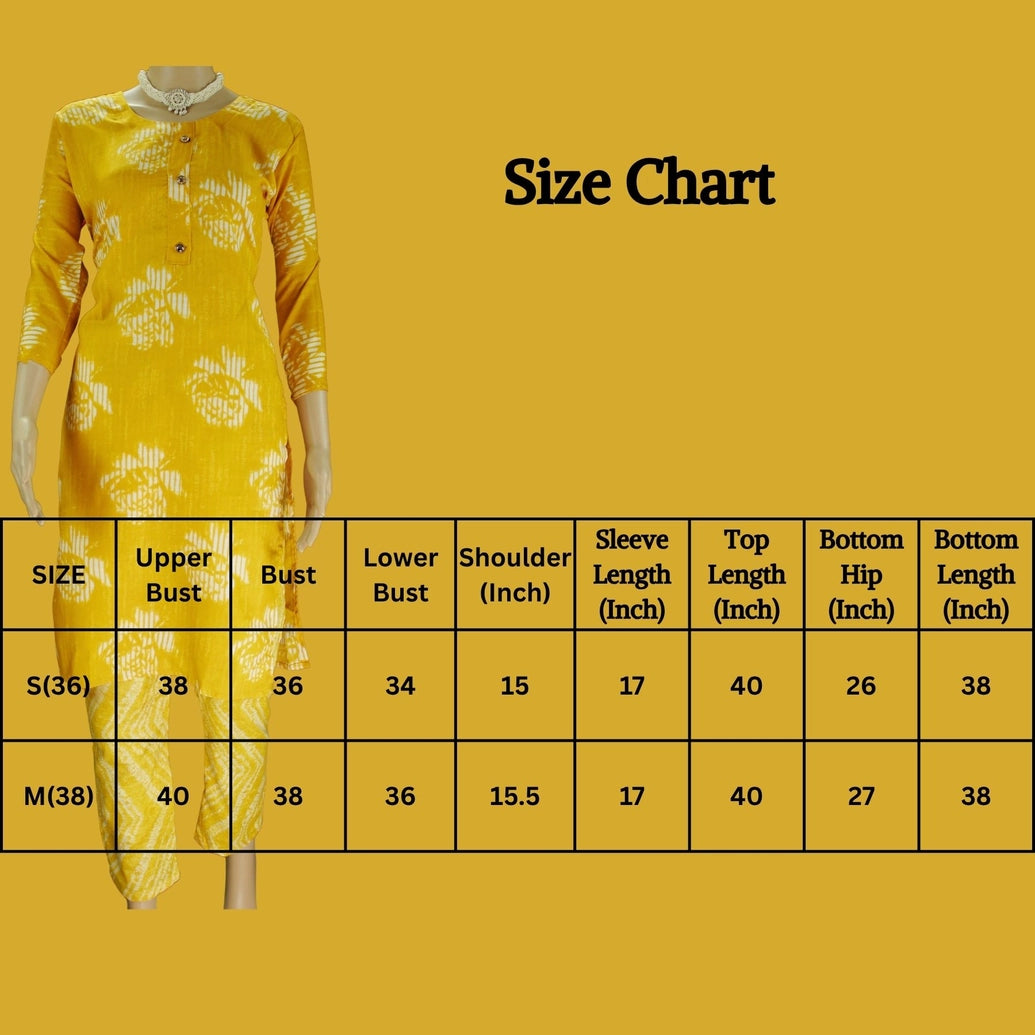 Yellow Cotton 2 Piece Kurta Set with Floral Design
