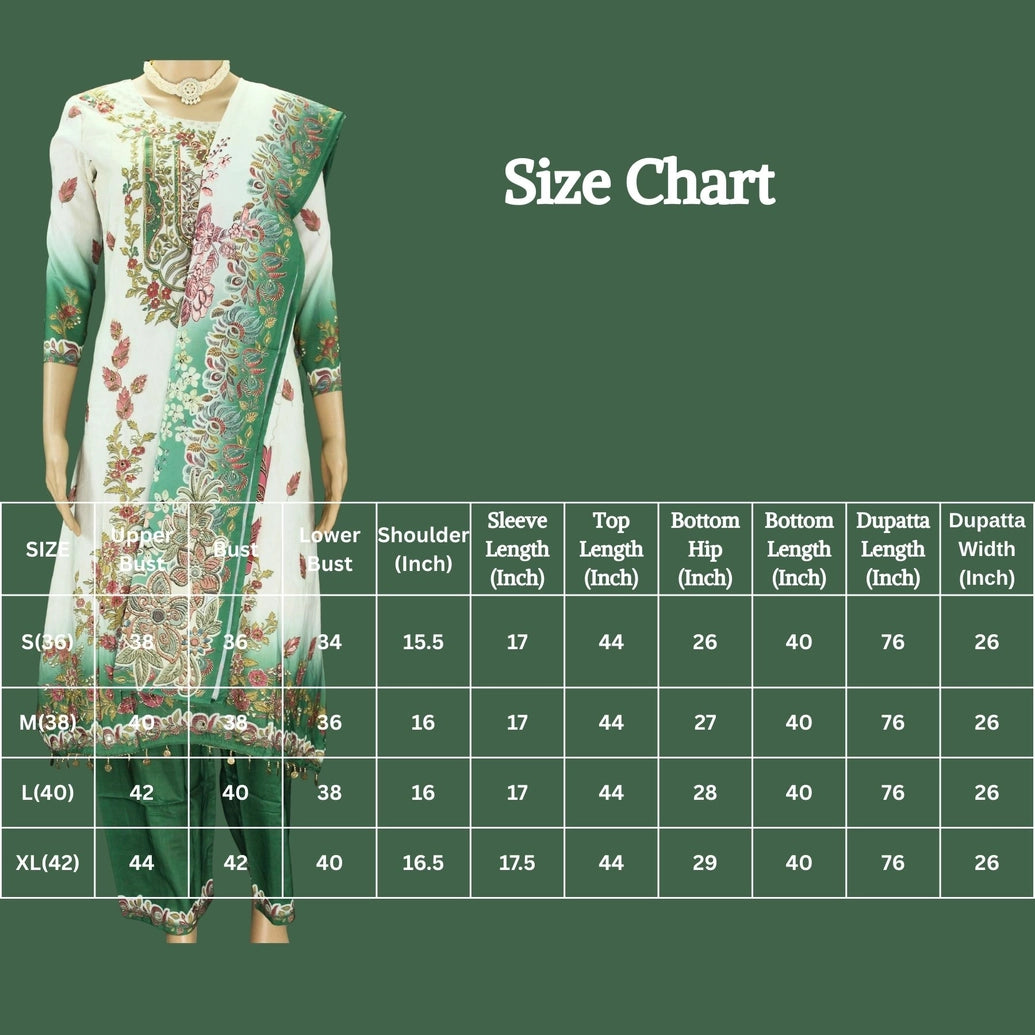 Cream & Green Designer Crepe 3-Piece Salwar Suit with Stone & Mirror Work and Gold-Tone Coin Hangings
