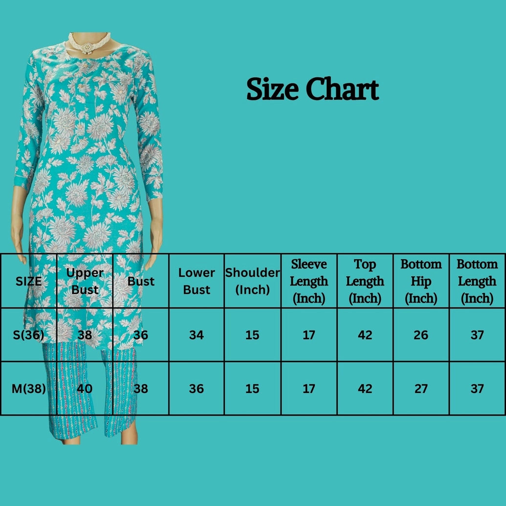 Blue Floral Cotton Kurta Set for Women