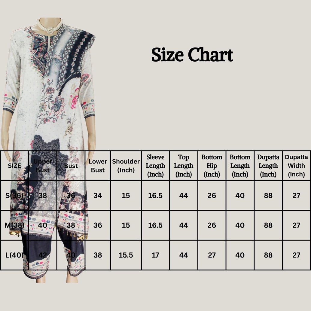 Light Cream Designer Crepe 3-Piece Salwar Suit with Mirror & Stone Work - Kurti, Pant & Cotton Dupatta