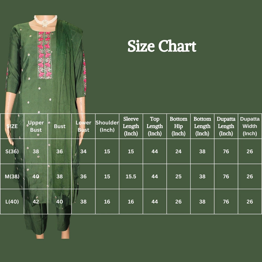 Olive Green Cotton 3-Piece Kurti Set for Women