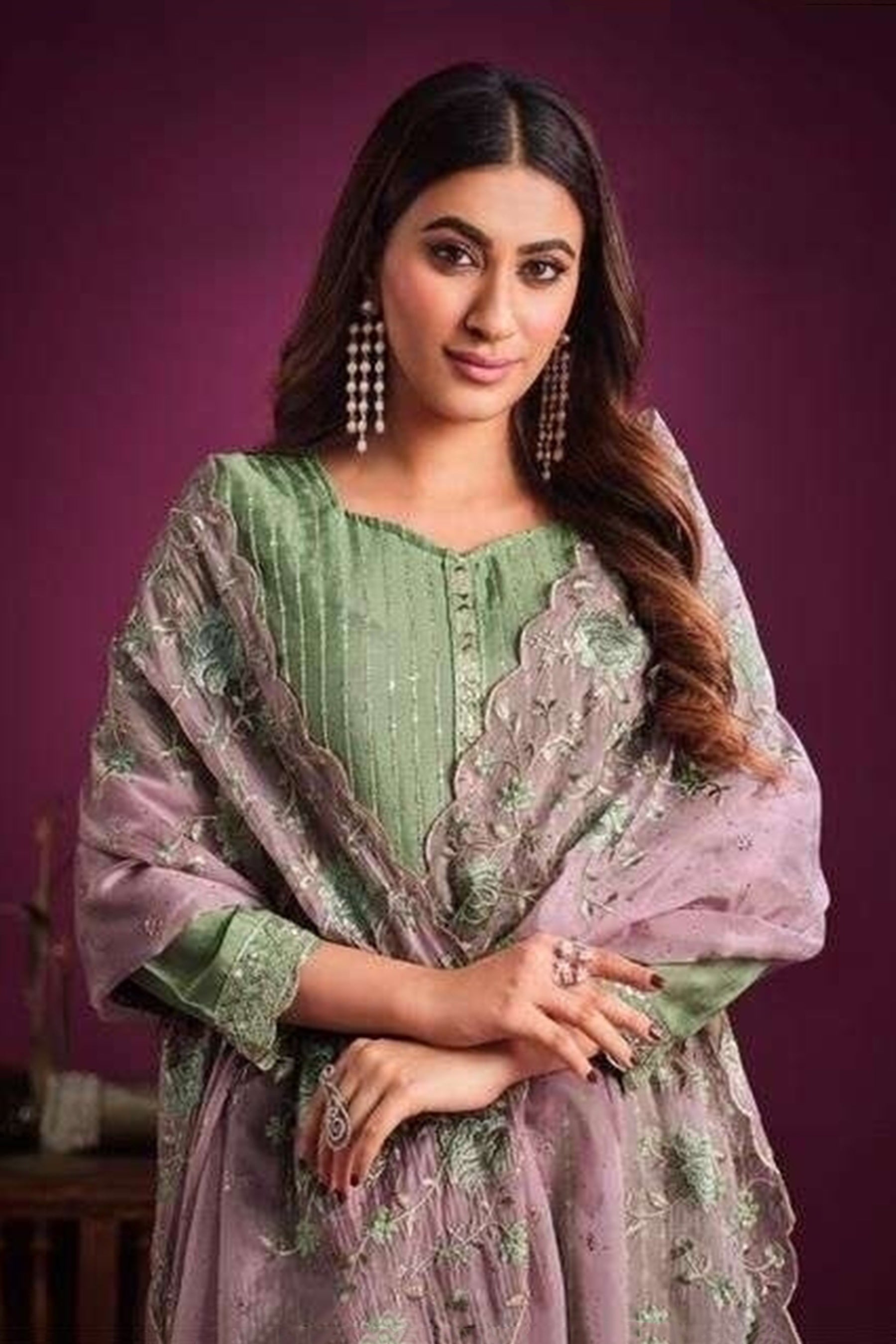 Embroidered Chinnon Salwar Kurti Set: Elegant Sequin Work, Soft Fabric