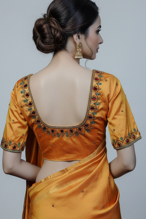 Yellow Aari Work Silk Blouse - Bridal Designer