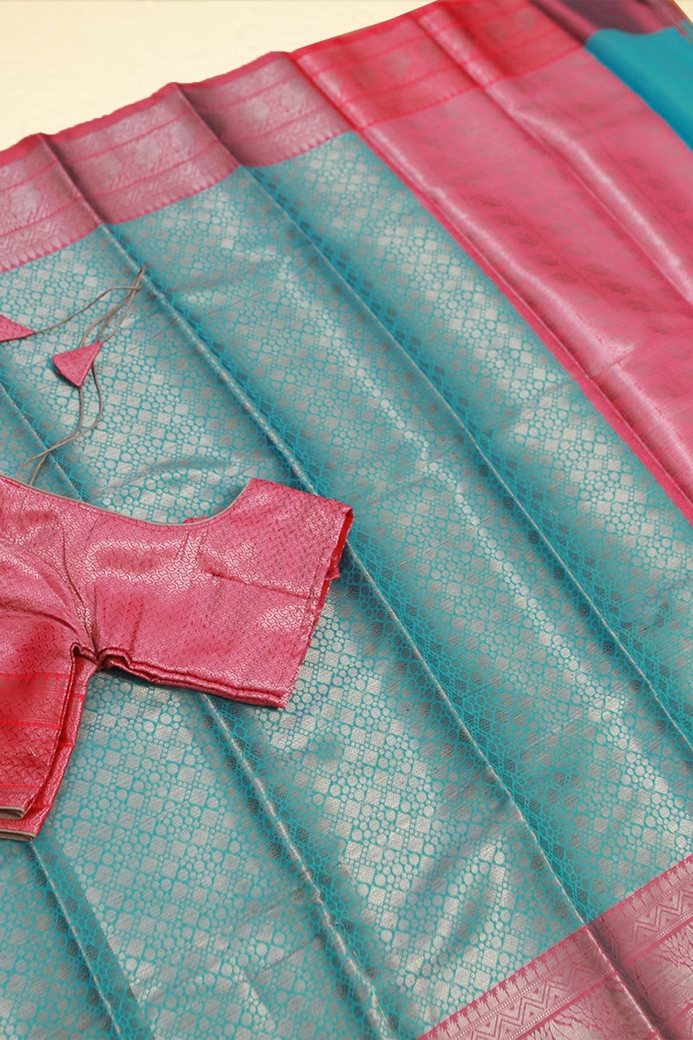 Antique Zari Borders & Contrasting Pallu: Semi Silk Saree Saree JCS Fashions Blue 5.5 meters