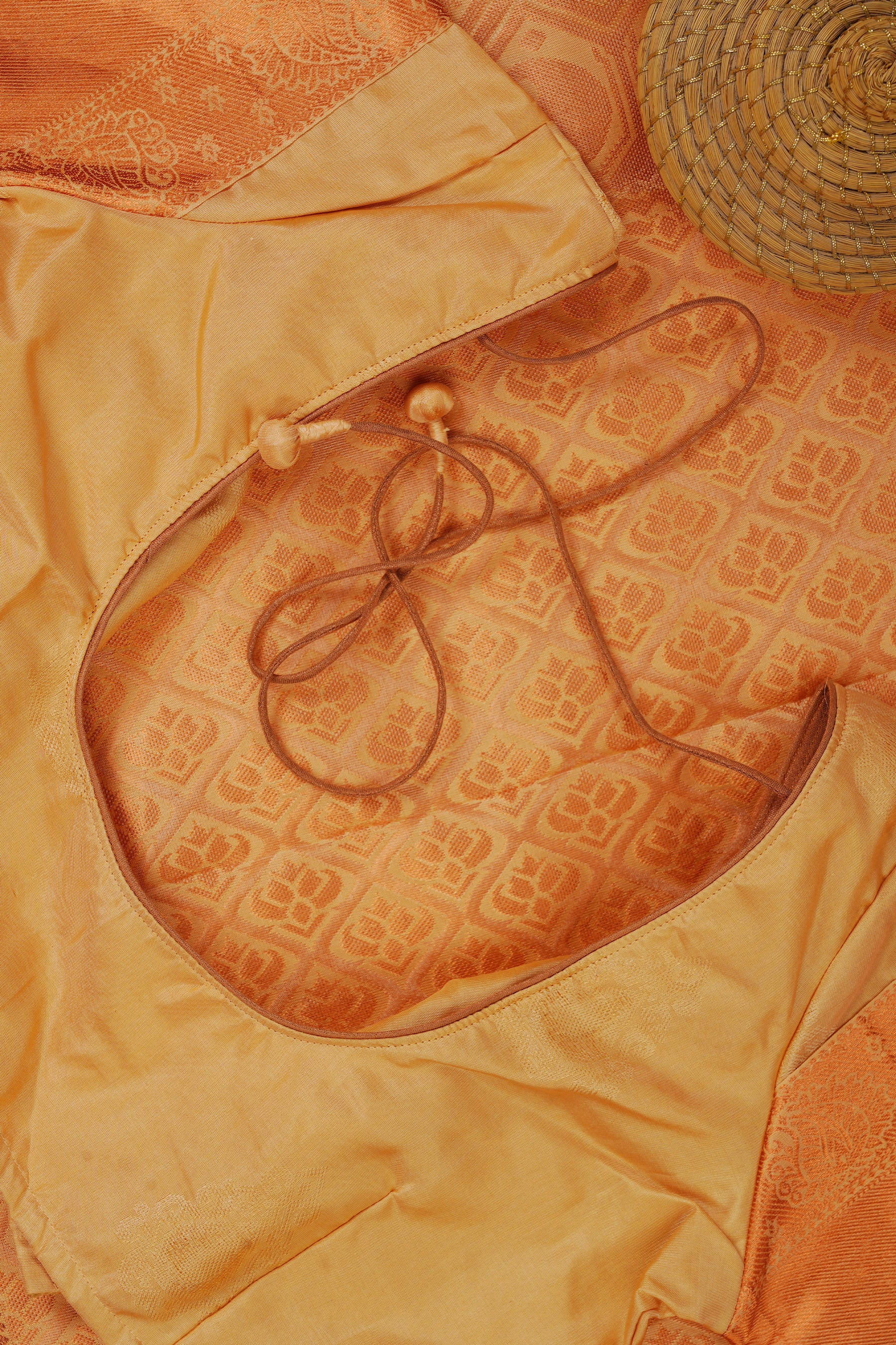 Pure Handloom Silk Saree with Copper Zari Border & Stitched Blouse - View 5 - JCS Fashions
