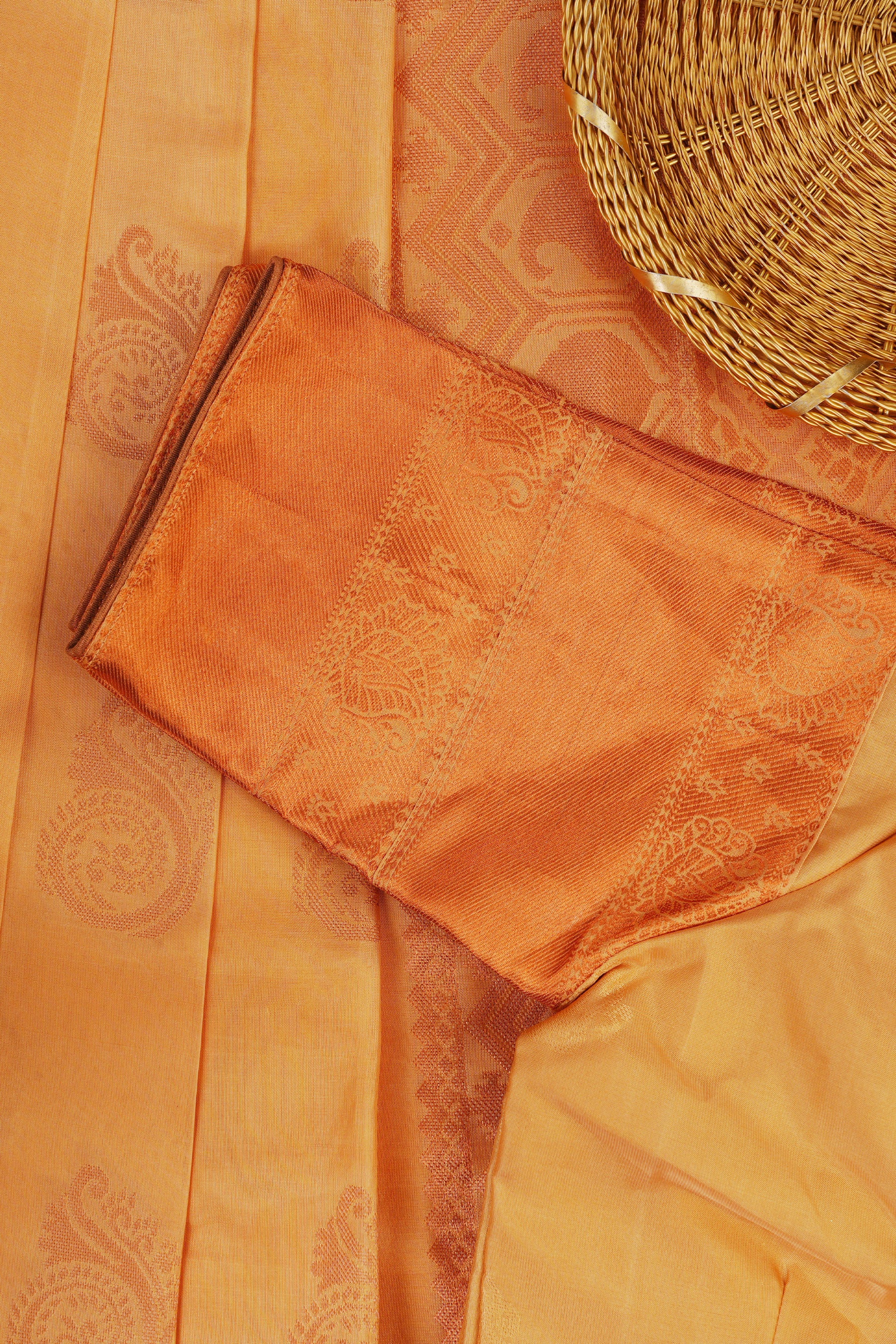 Pure Handloom Silk Saree with Copper Zari Border & Stitched Blouse - View 10 - JCS Fashions