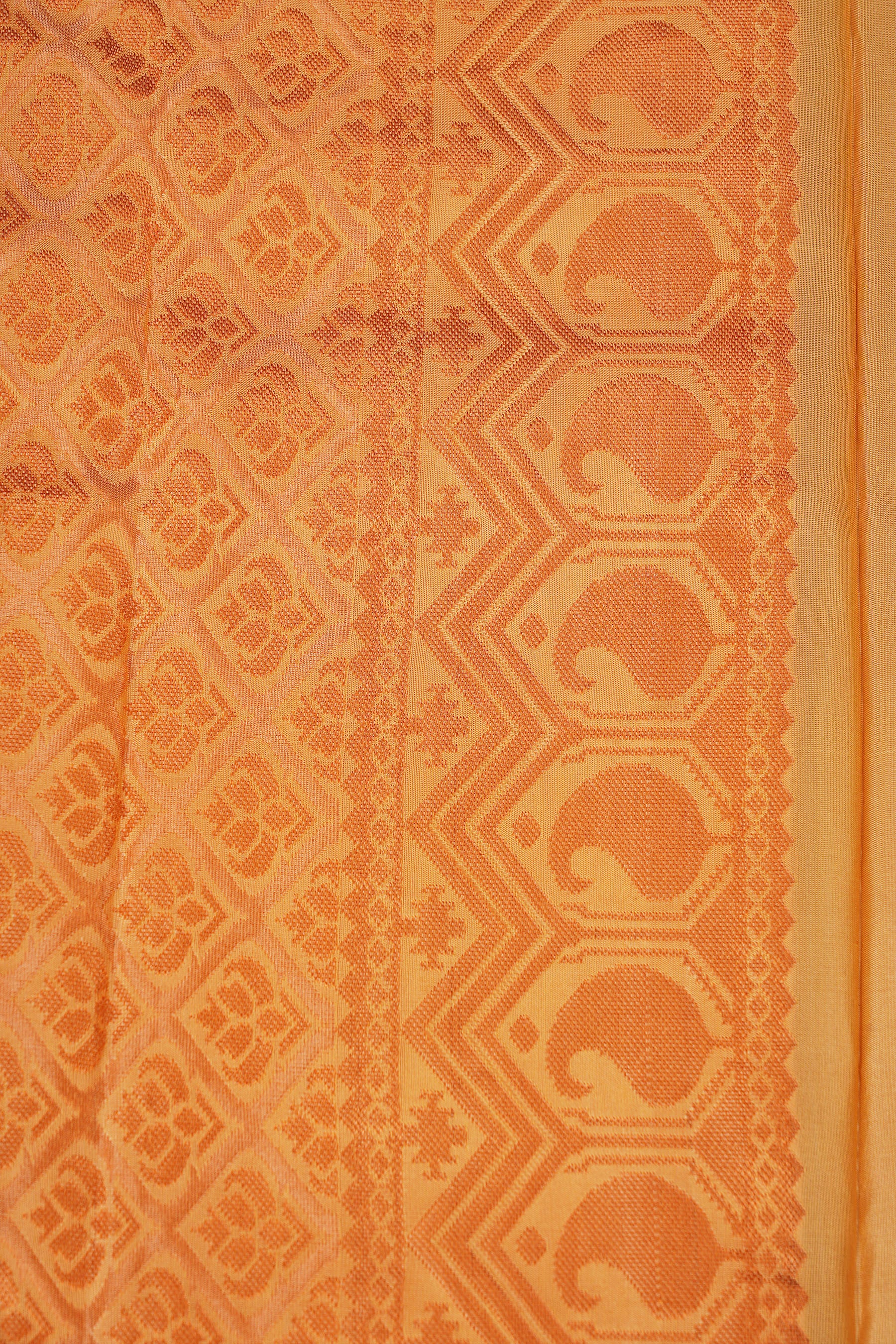Pure Handloom Silk Saree with Copper Zari Border & Stitched Blouse - View 8 - JCS Fashions