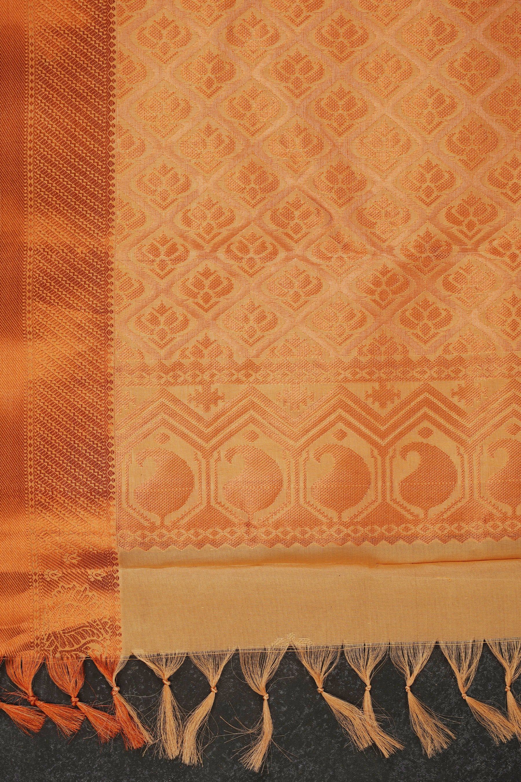 Pure Handloom Silk Saree with Copper Zari Border & Stitched Blouse - View 4 - JCS Fashions