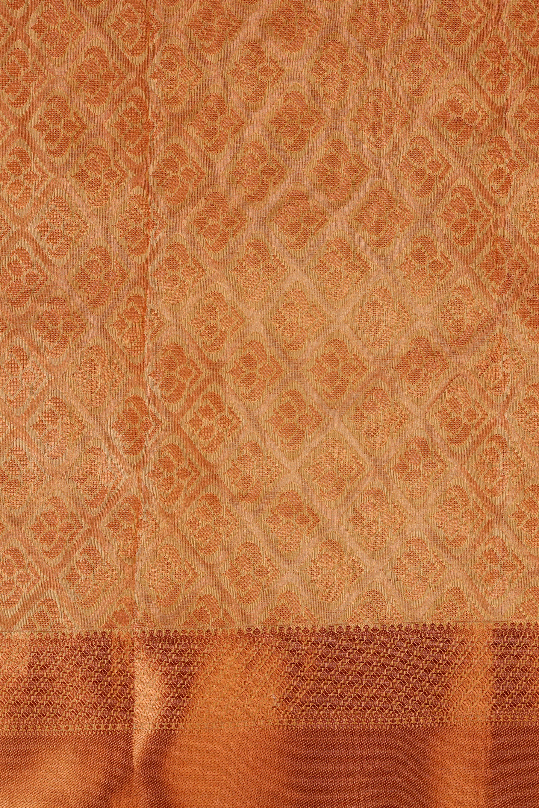 Pure Handloom Silk Saree with Copper Zari Border & Stitched Blouse - View 6 - JCS Fashions
