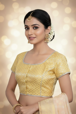 Yellow Banarasi Brocade Blouse - Saree & Lehenga
