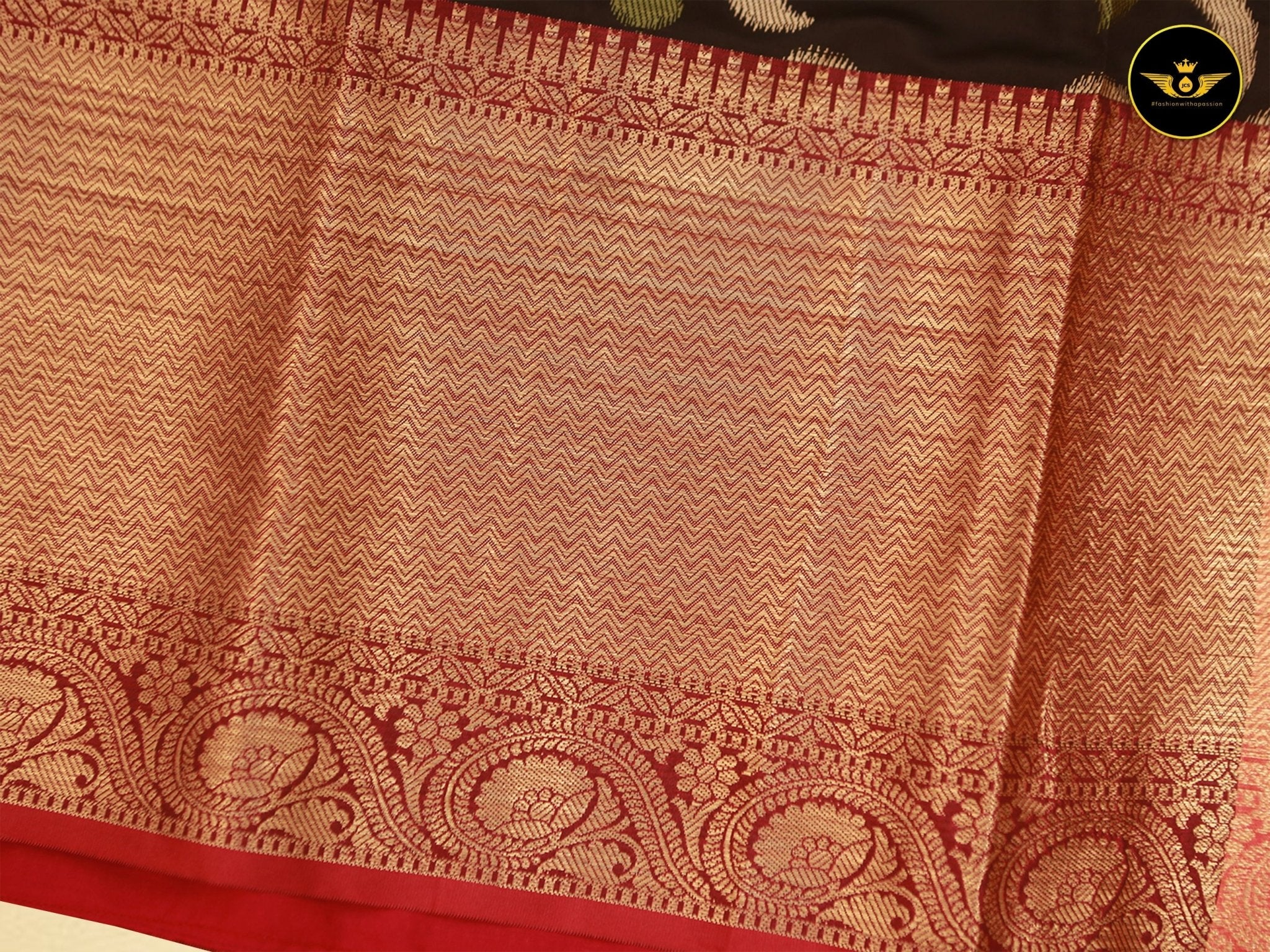 Banarasi Handloom Saree with All Over Zari & Designer Pallu, Beautiful Contrast Zari Work Border SAREE JCS Fashions