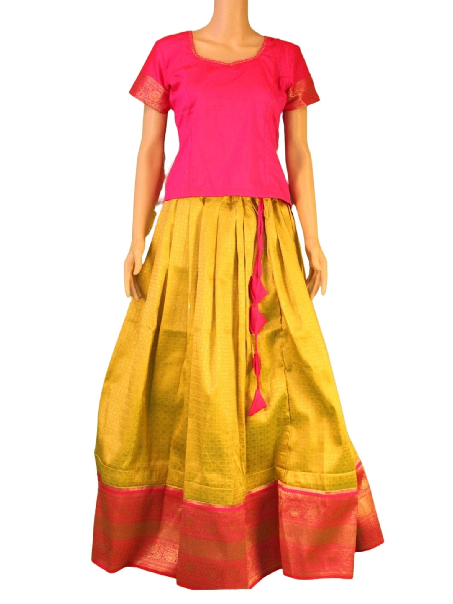 Banarasi Lehenga with Crop Top in Yellowish Green LEHANGA JCS Fashions Yellowish Green Medium (38)