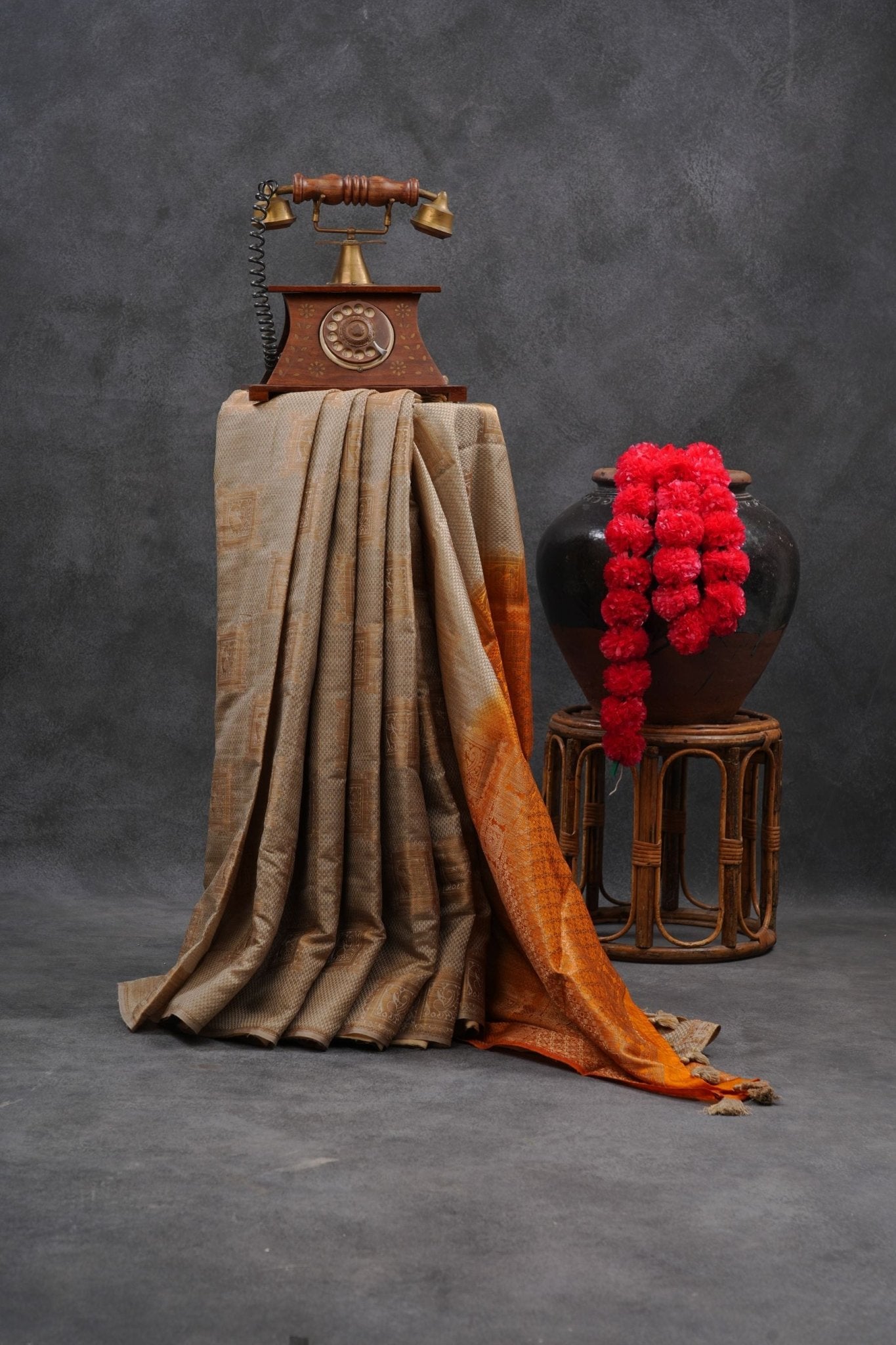 Beige Color Chanderi Silk Saree With Contrast Orange Color Blouse SAREE JCS Fashions