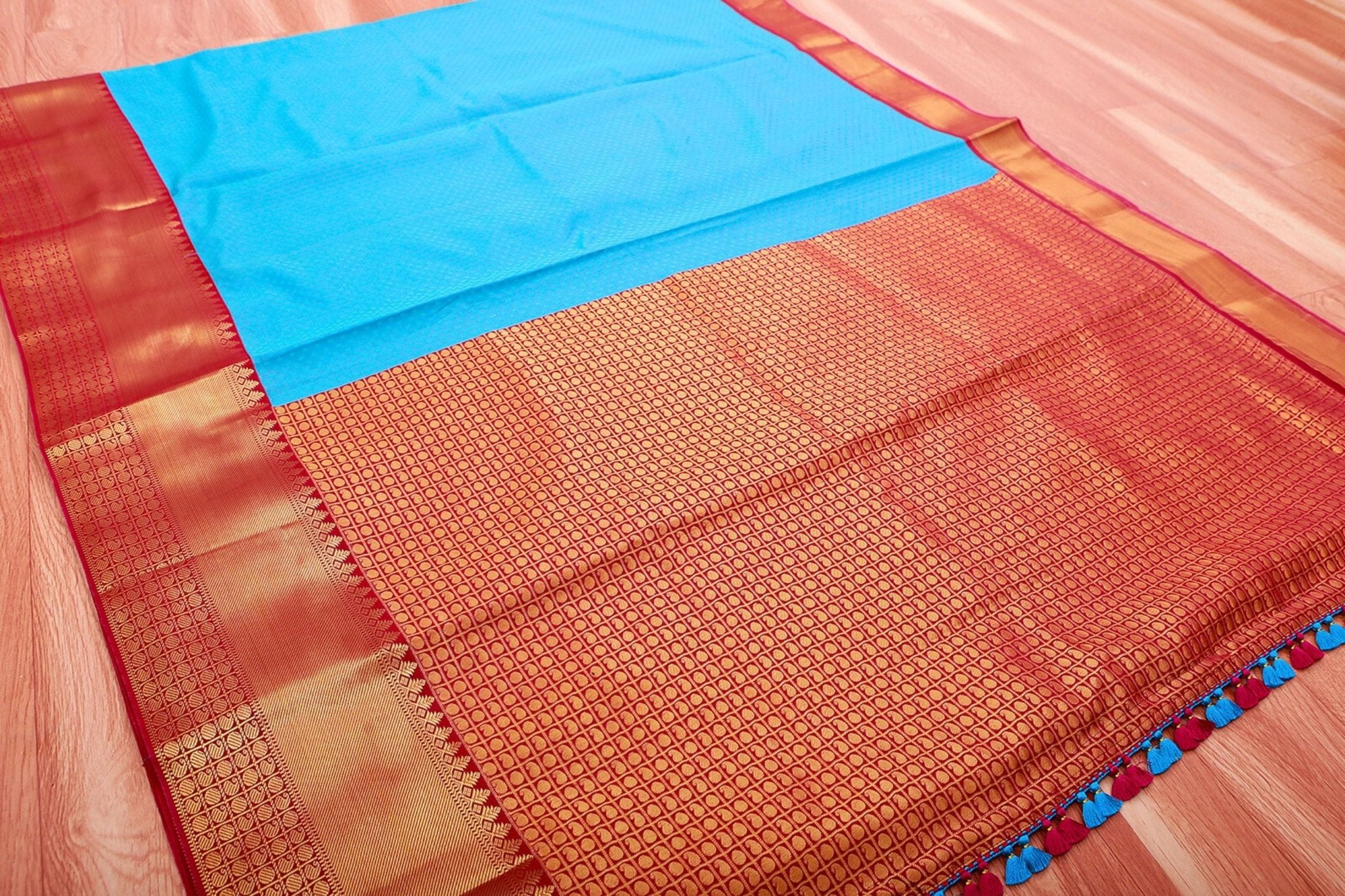 Blue Korvai Semi Silk Saree with Designer Tassels & Maggam Work Blouse SAREE JCS Fashions