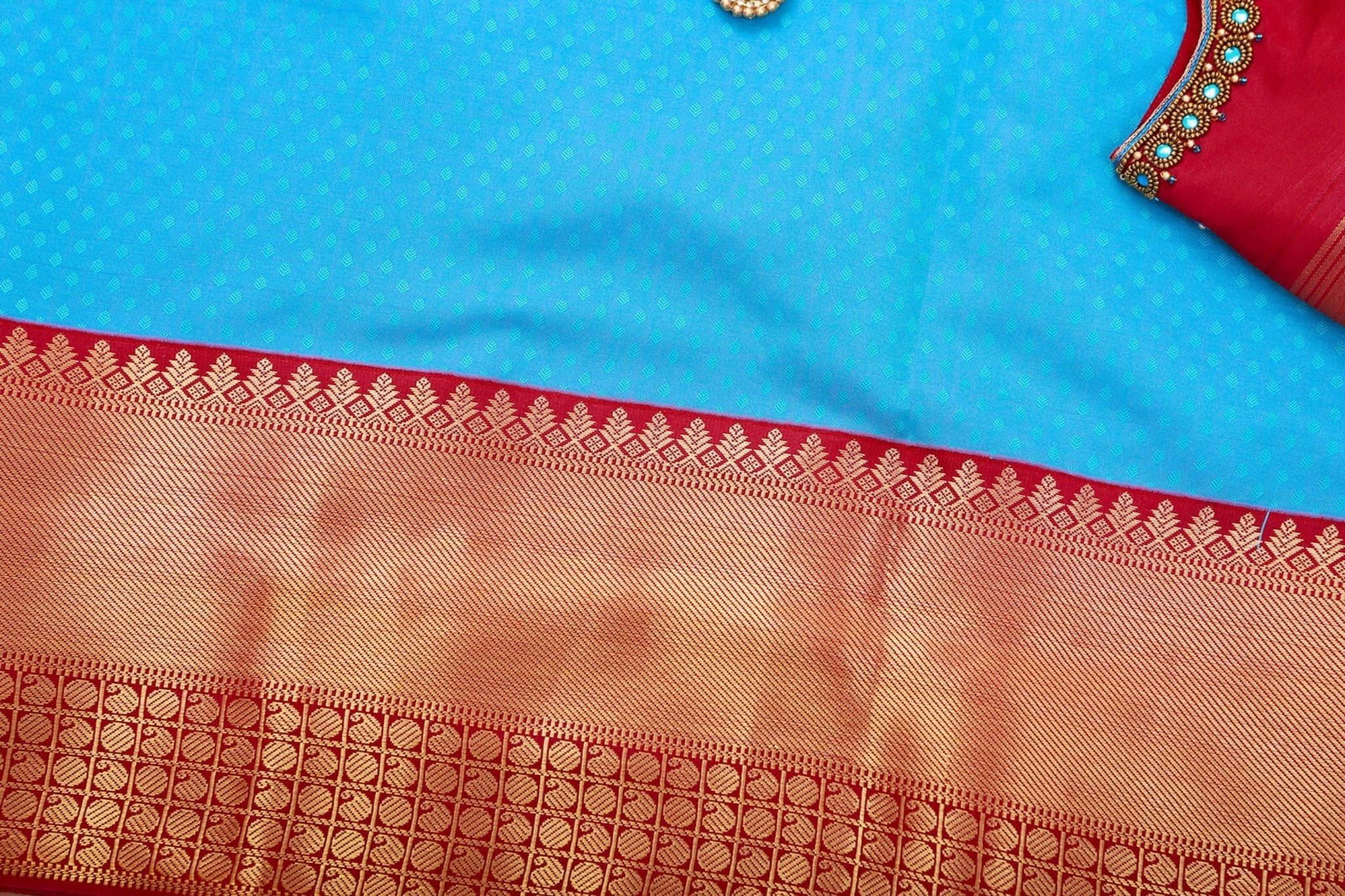 Blue Korvai Semi Silk Saree with Designer Tassels & Maggam Work Blouse SAREE JCS Fashions